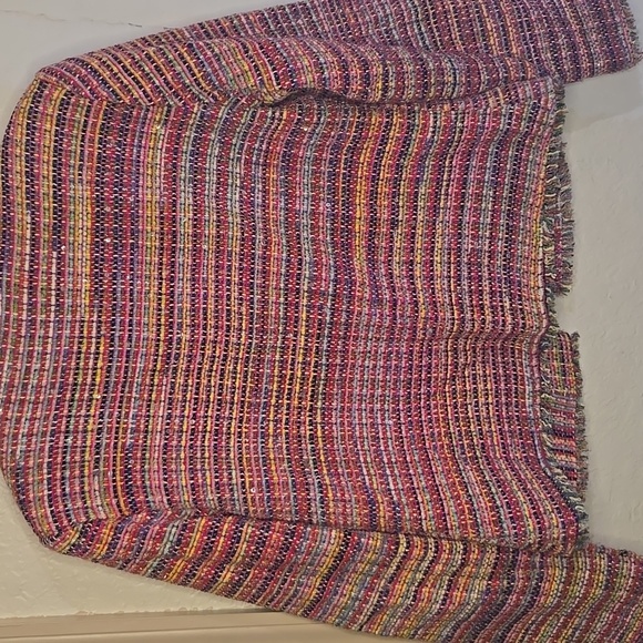 ANAGE Tweed Jacket Colorful Fringed Trim Embellished Blazer Ladies S - Picture 5 of 7